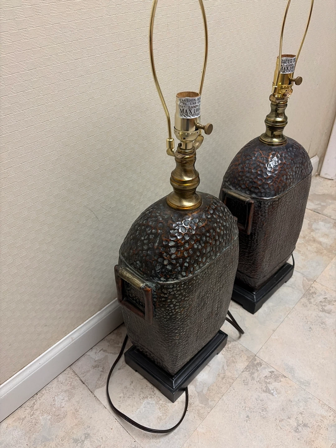 Set of Two Hammered Metal Table Lamps - photo 2
