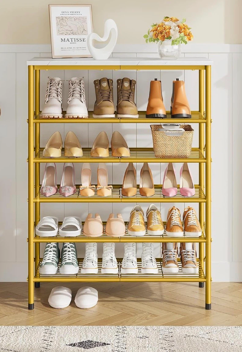 5-Tier Gold Metal Shoe Rack