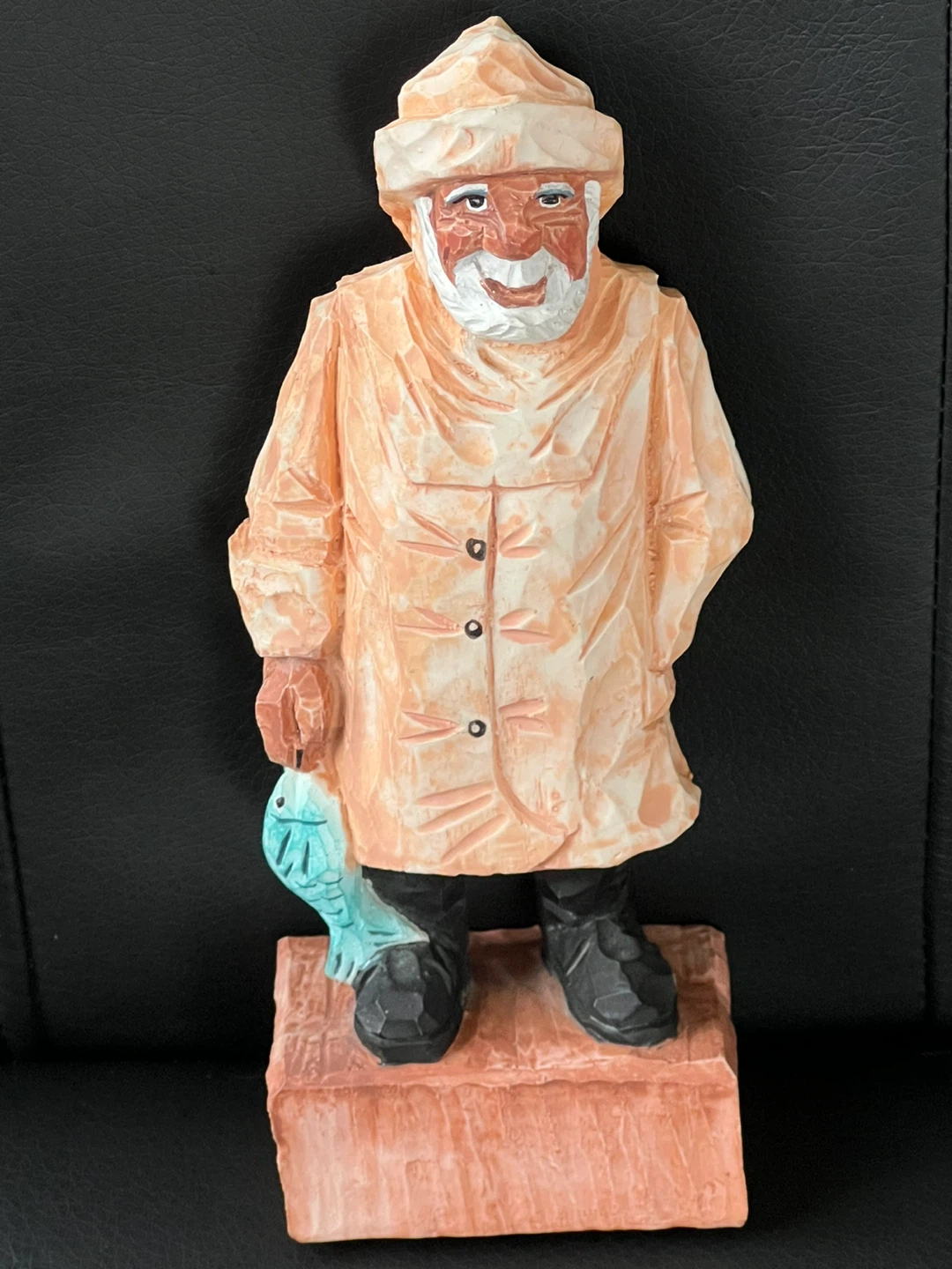 Hand-Carved Wooden Fisherman Figurine