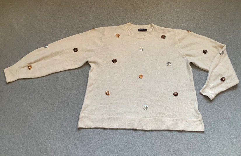 Marks & Spencer Collection Cream with Sequin Sweater - Size XL