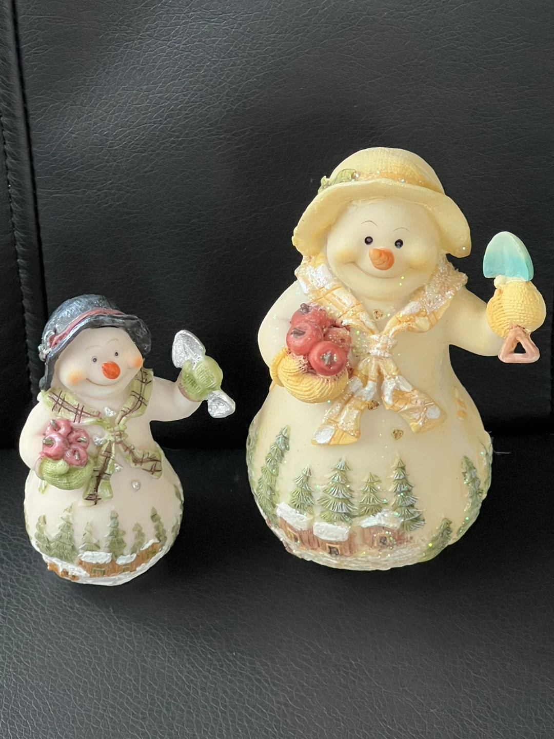Set of two decorative snowman figurines