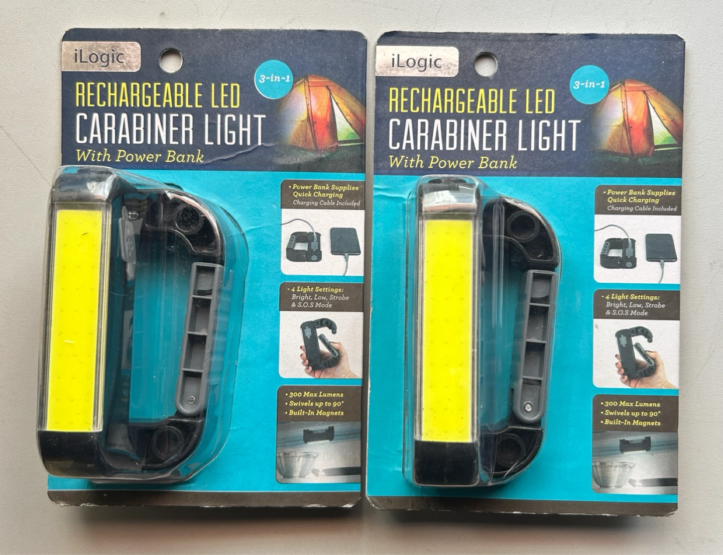 2 iLogic Rechargeable LED Carabiner Lights