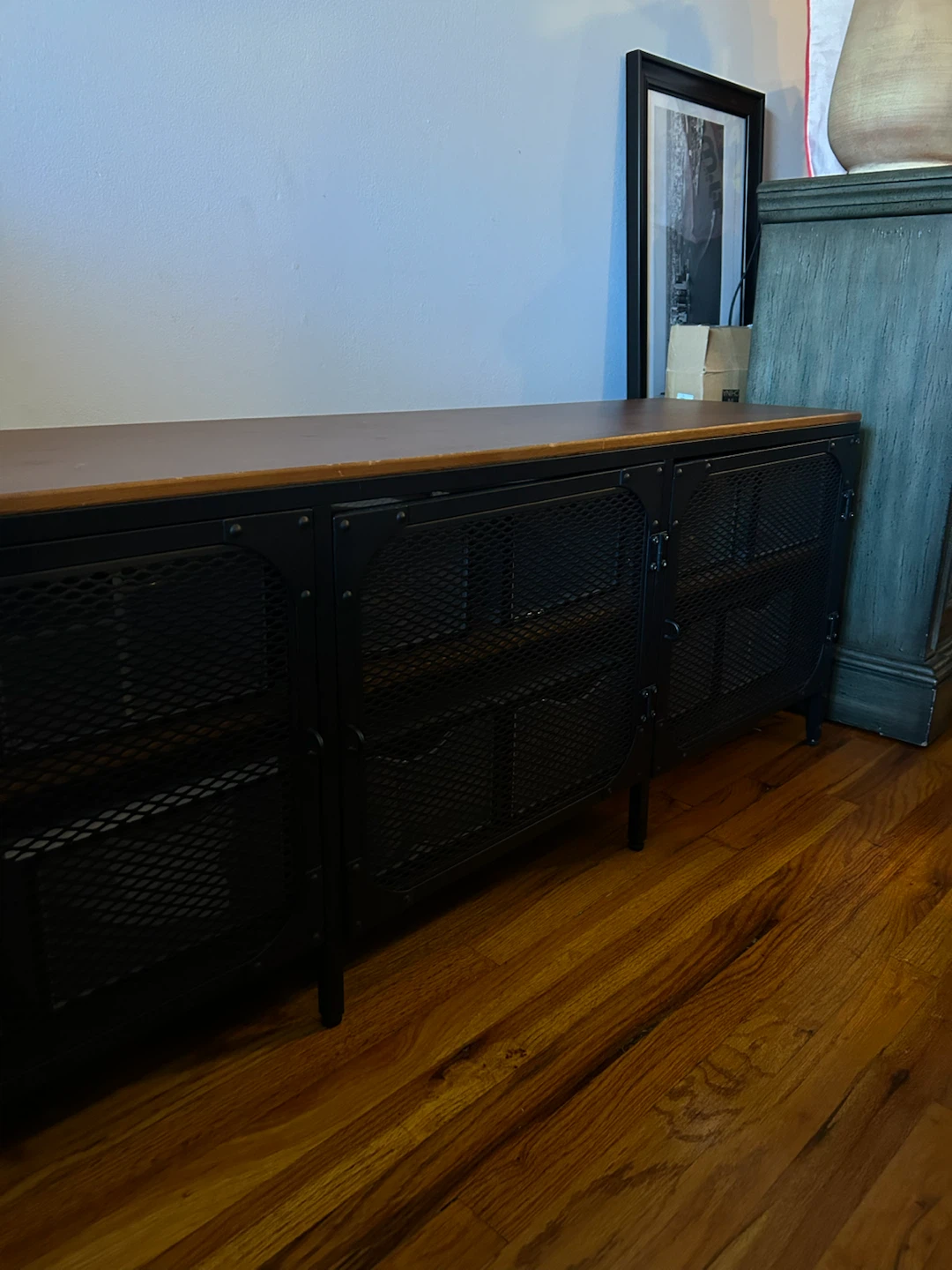 Industrial style metal and wood media console - photo 3