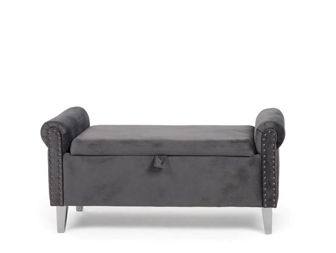 Grey Velvet Upholstered Storage Bench - photo 2
