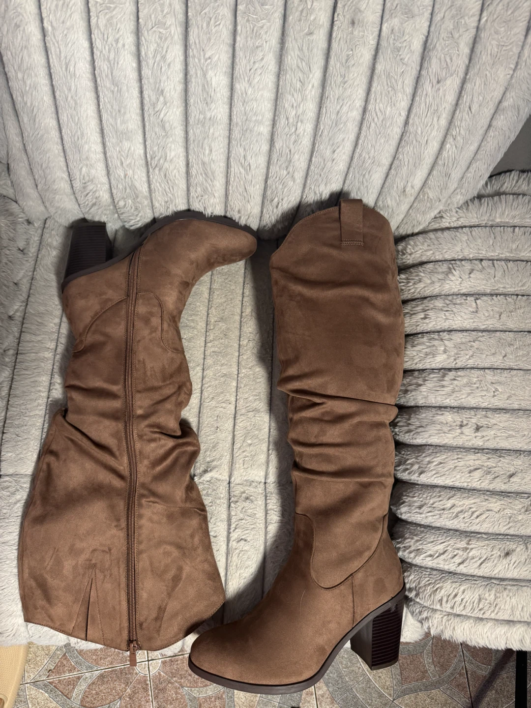 Brown Suede Slouchy Knee-High Boots - photo 2