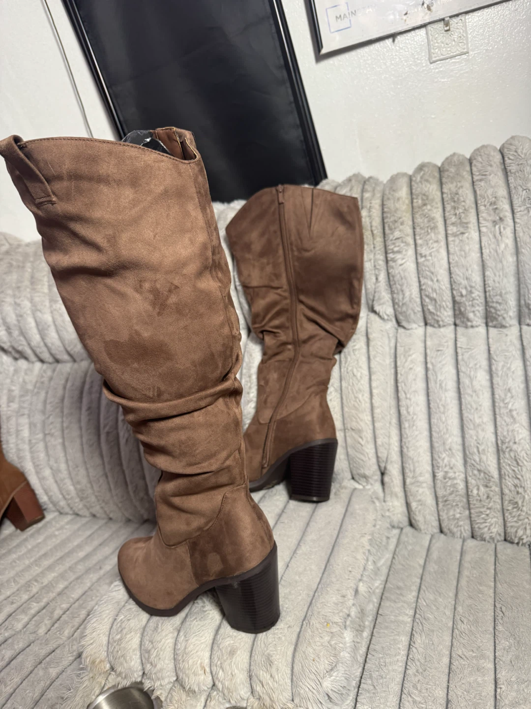 Brown Suede Slouchy Knee-High Boots - photo 3