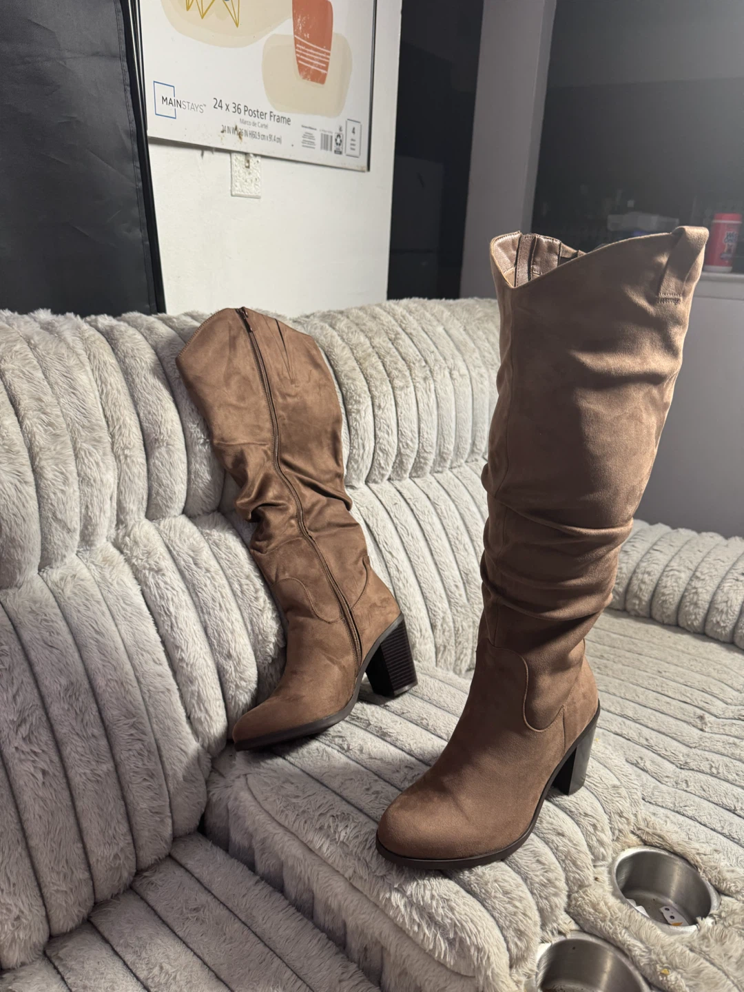 Brown Suede Slouchy Knee-High Boots - photo 4