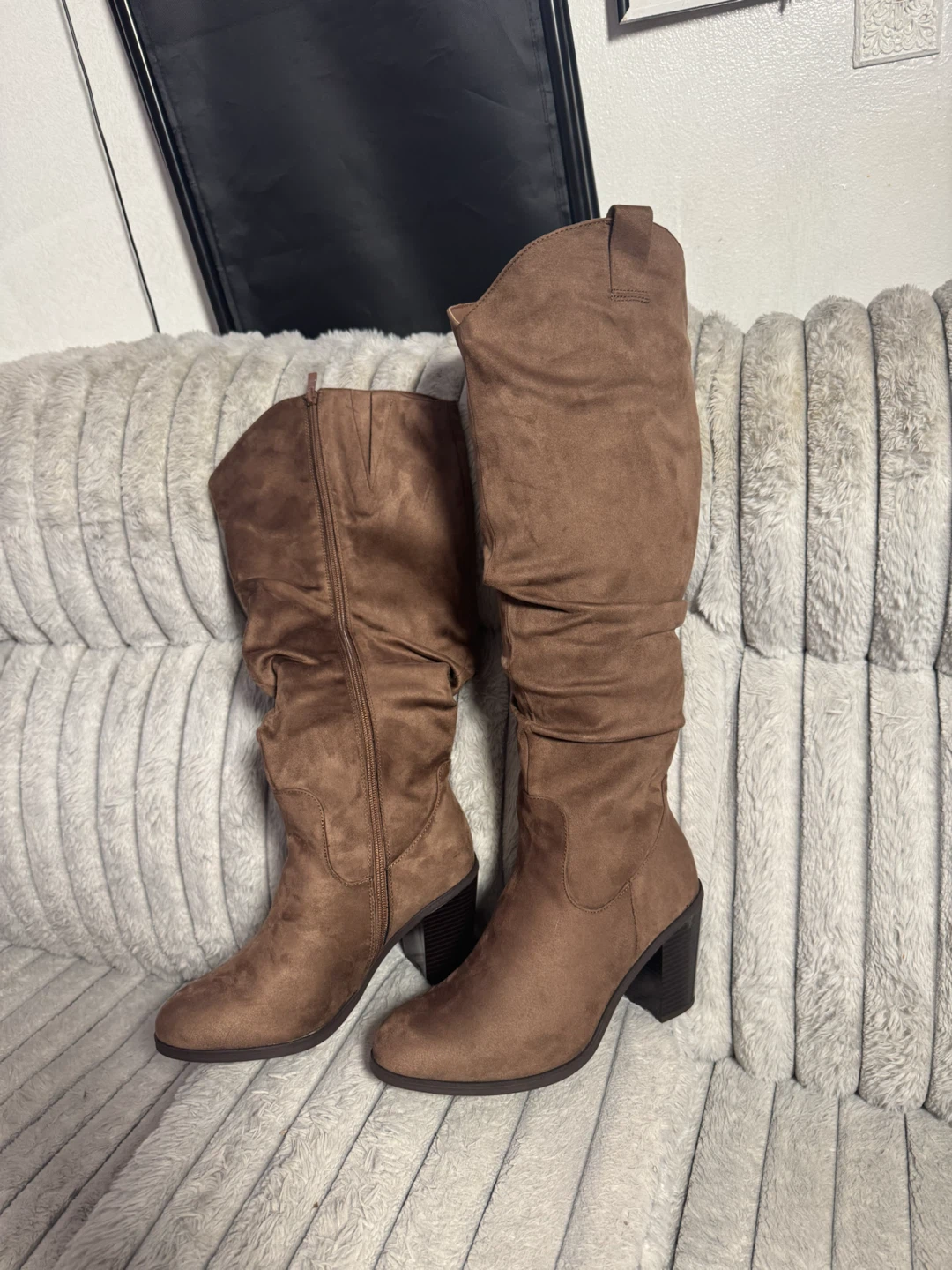 Brown Suede Slouchy Knee-High Boots - photo 5