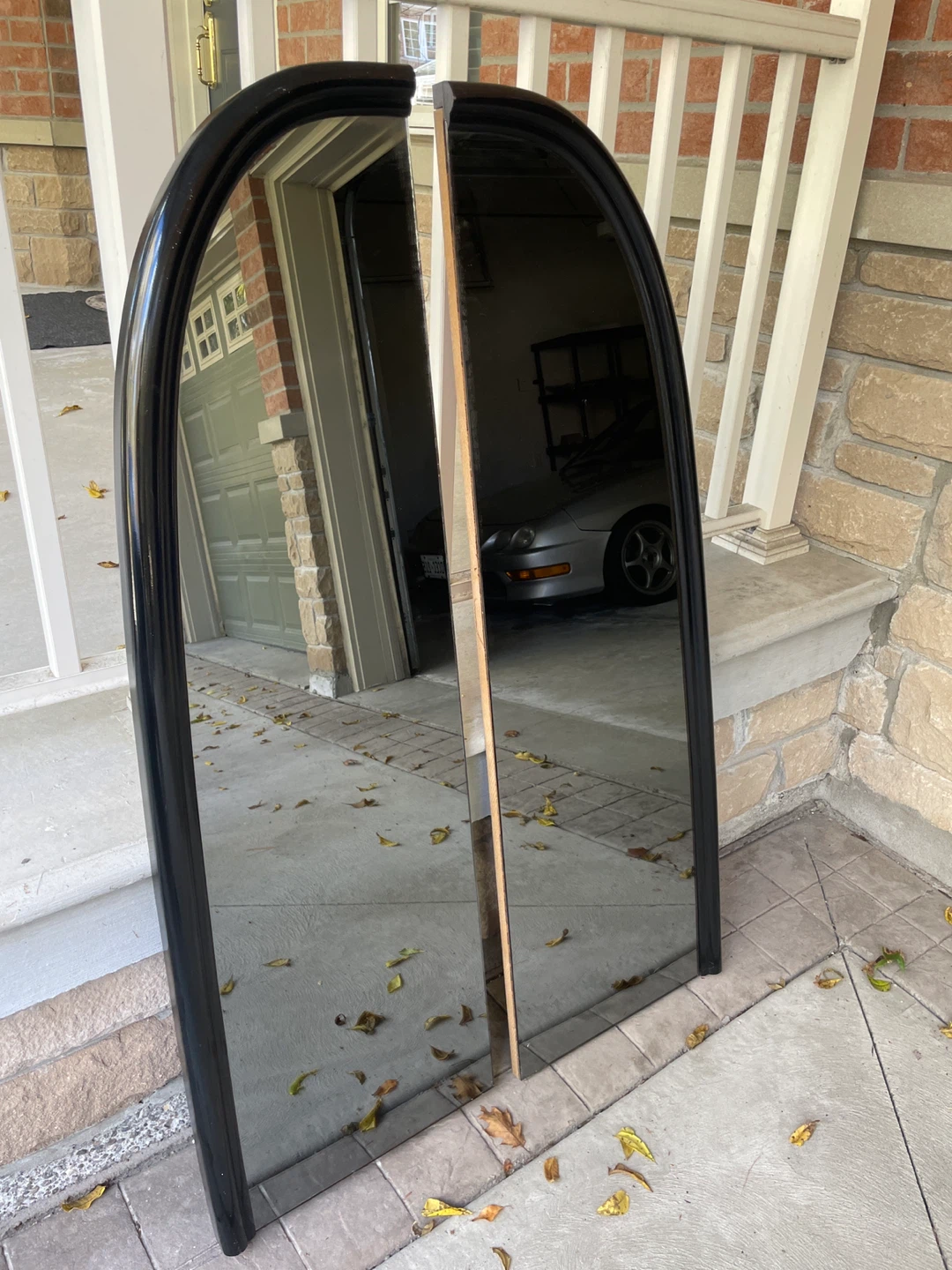Arched Black Framed Mirror Pair