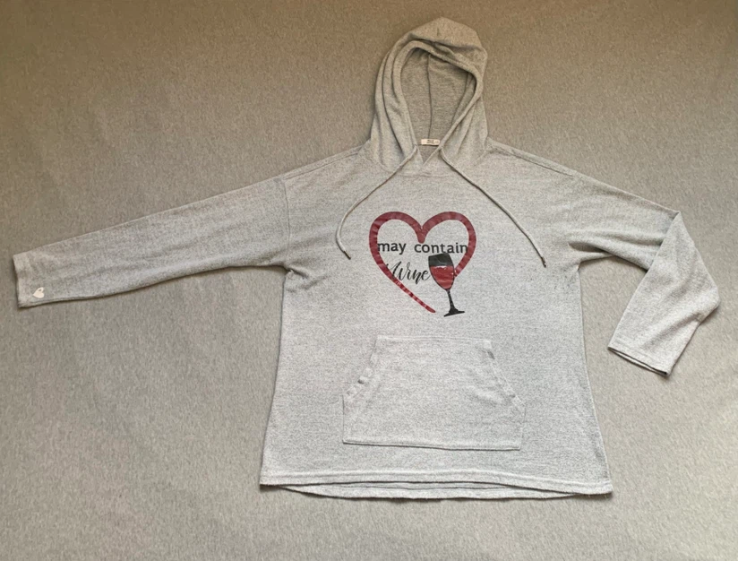 Ardene Grey “May Contain Wine” Hoodie - Size XL