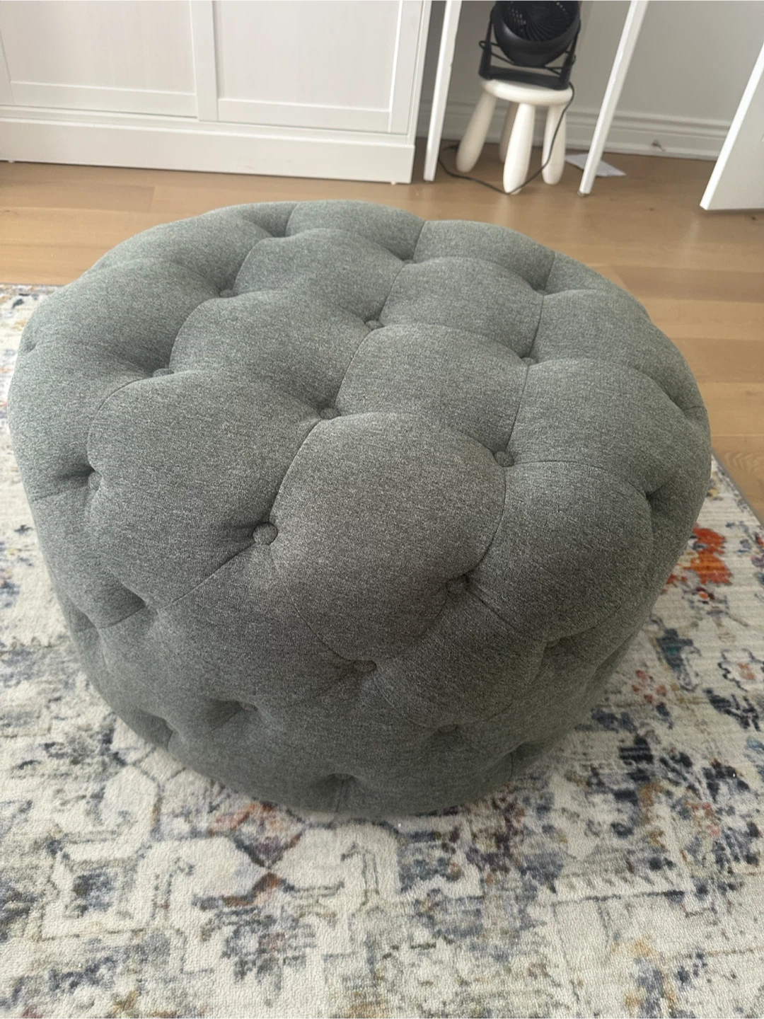 Grey Round Tufted Ottoman – Urban Barn – Excellent Condition