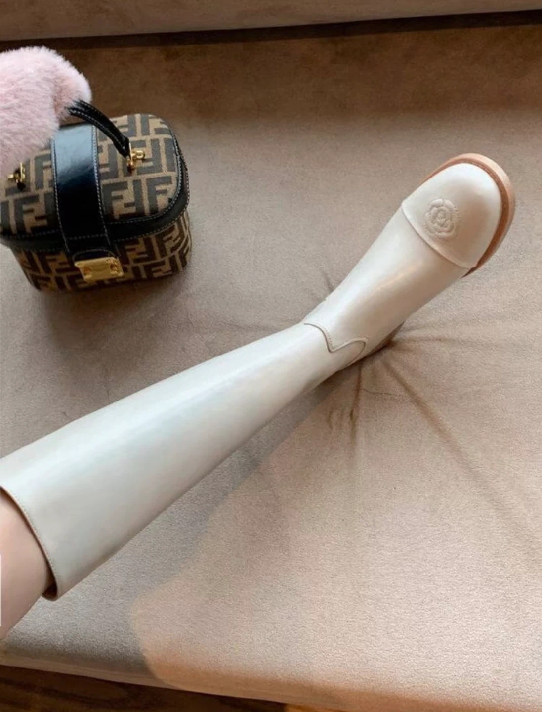 New size 37- Cream Camellia Knee-High Boots
