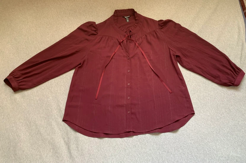 DKNY Burgundy Ruffled Blouse - Size XL