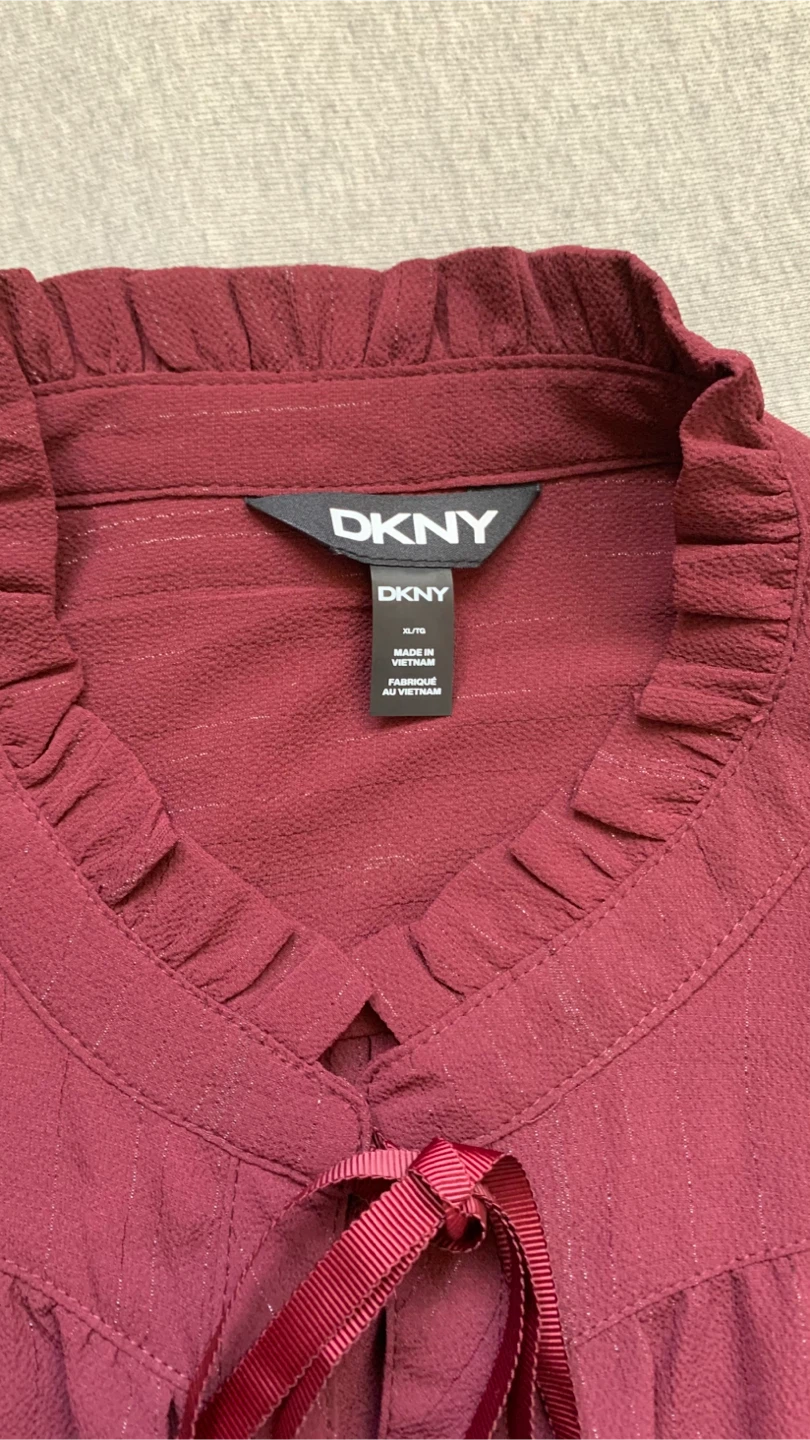 DKNY Burgundy Ruffled Blouse - Size XL - photo 3