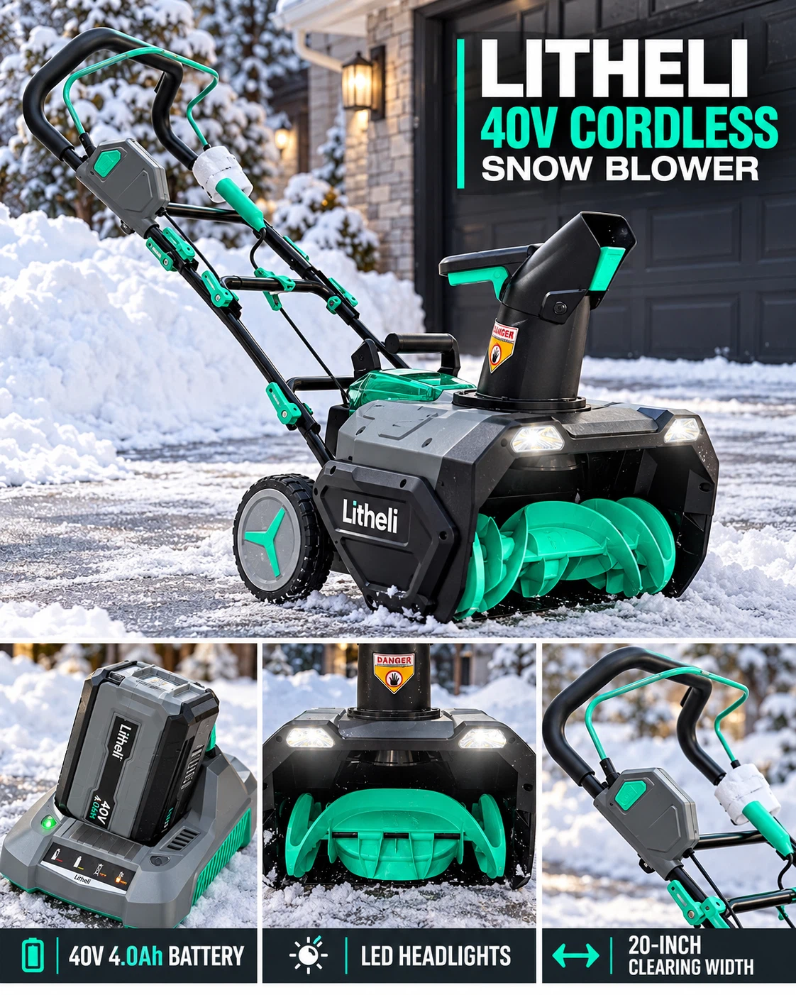Litheli 40V Cordless Snow Blower – Brand New