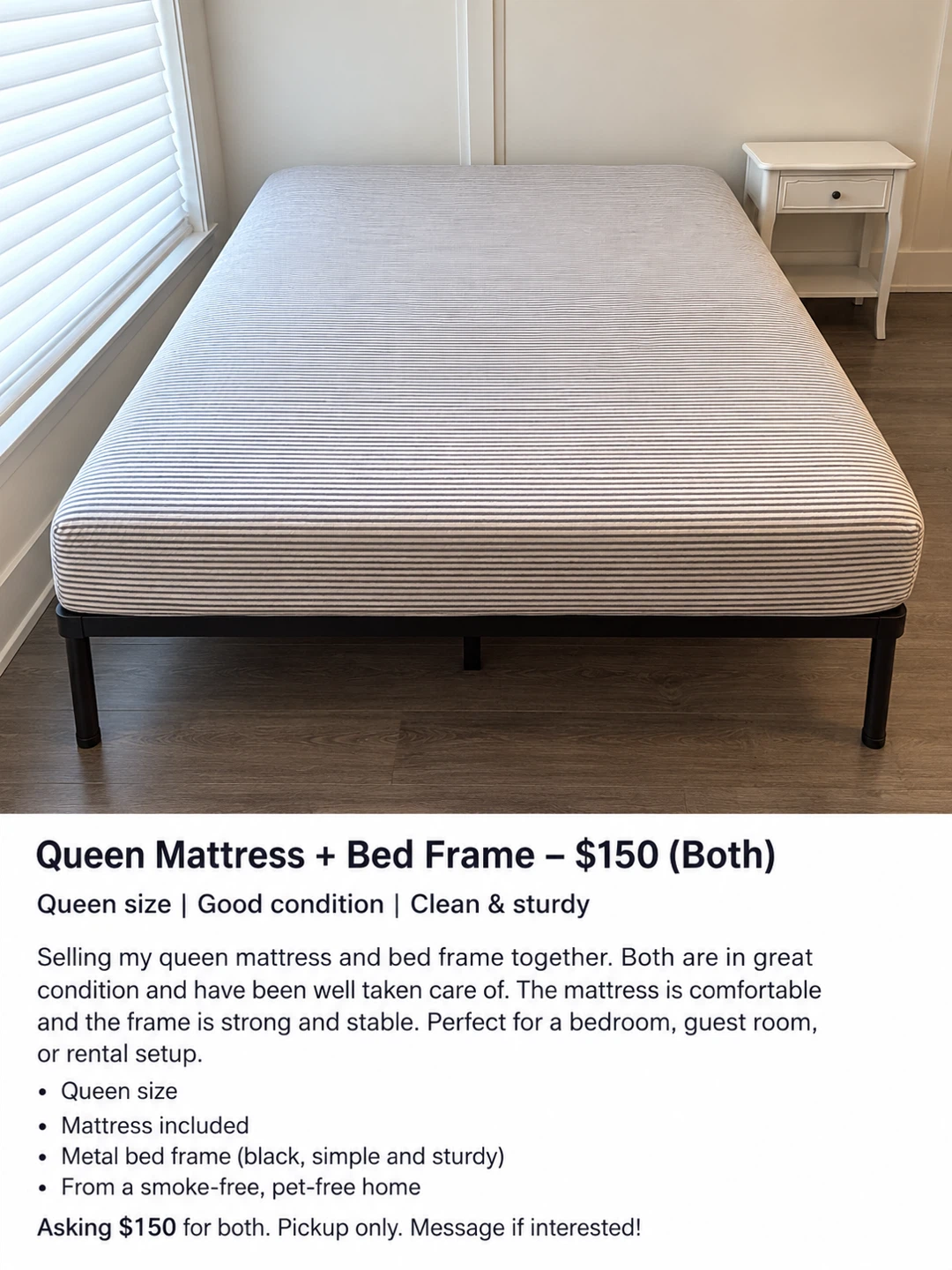 Queen Mattress and Metal Bed Frame