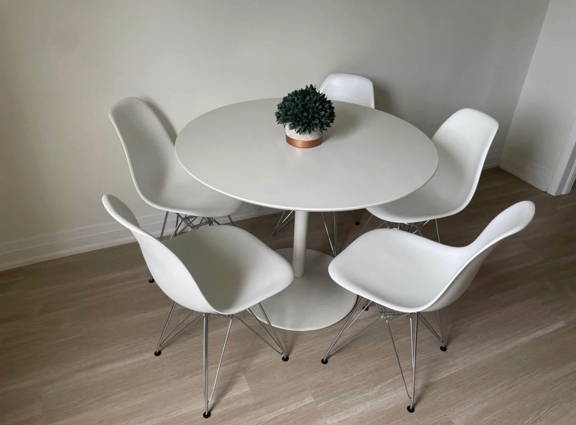 MOVING SALE - White tulip table with 5 chairs