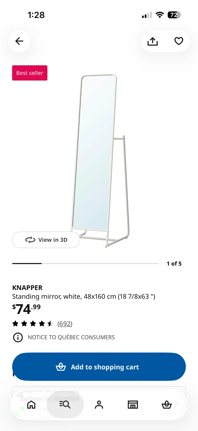 MOVING SALE - IKEA KNAPPER standing mirror, white