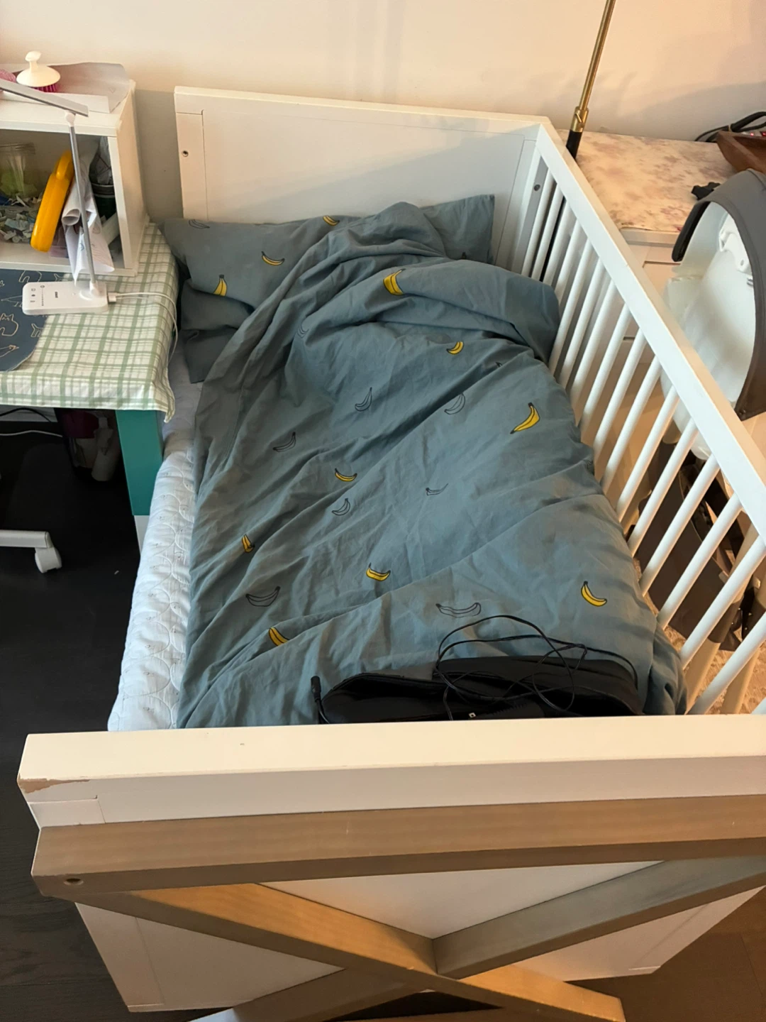 White and Wood Toddler Bed