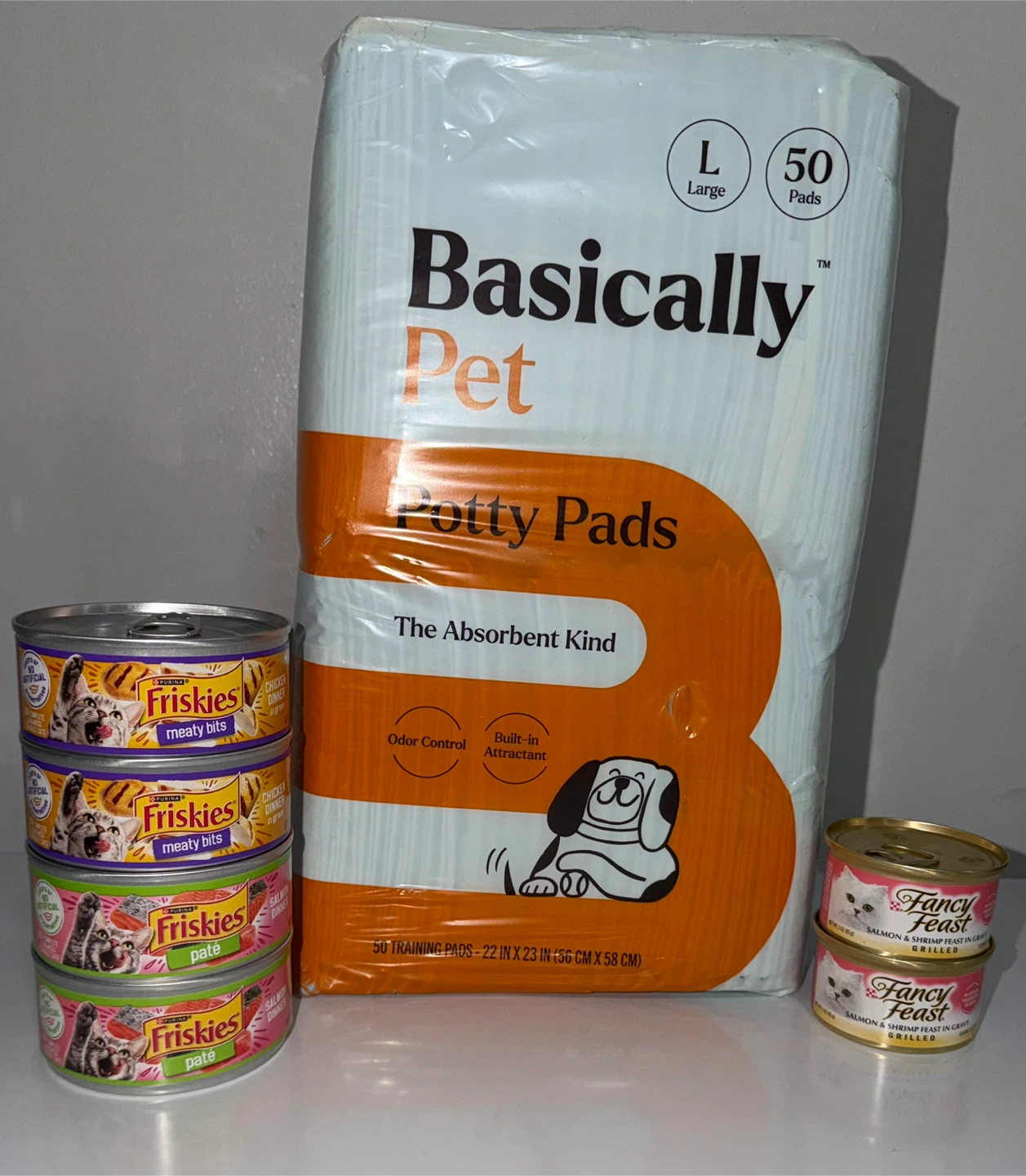 Basically Pet Pads and Assorted Cat Food
