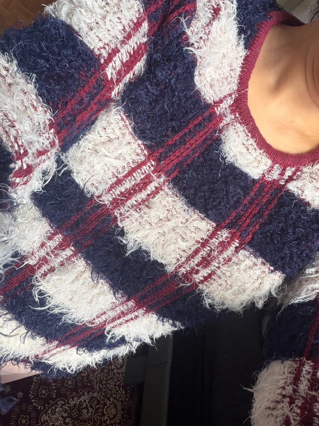 Fuzzy Plaid Crew Neck Sweater - photo 3