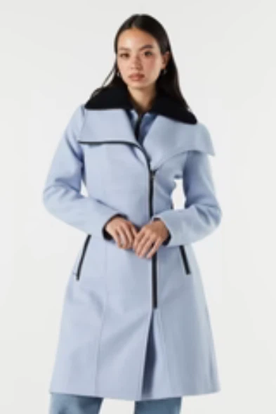 Light Blue Moto-Style Wool Coat