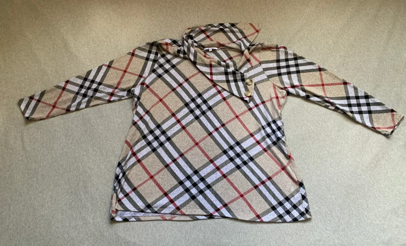 mySTYLE Plaid Cowl Neck Light Knit Sweater/Top - Size 1X