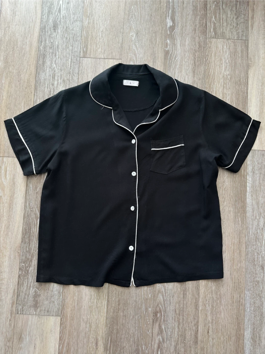 Black Pajama Button-Down Shirt