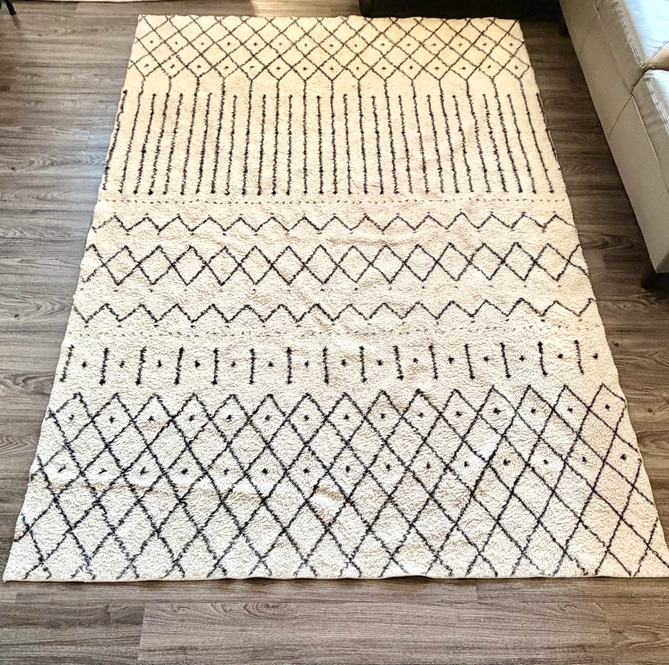 Cream and Black Geometric Area Rug