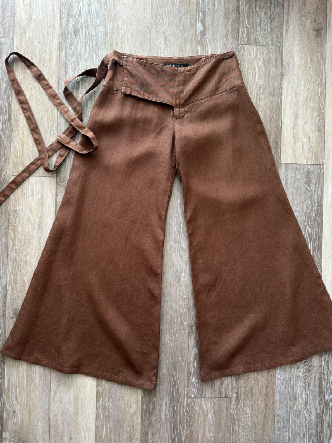 Vintage Black Halo Brown Linen Wide-Leg Pants 0