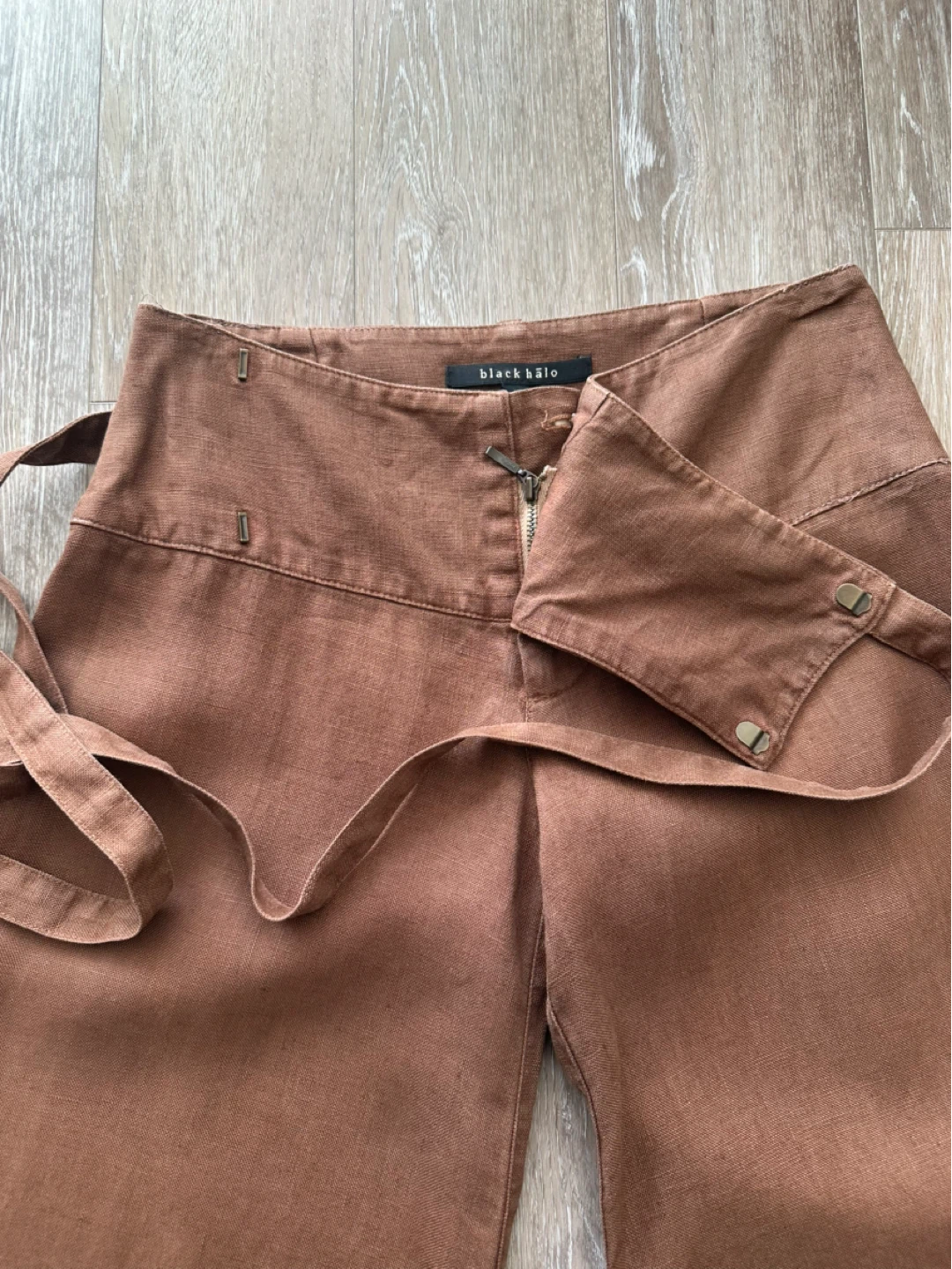 Vintage Black Halo Brown Linen Wide-Leg Pants 0 - photo 3