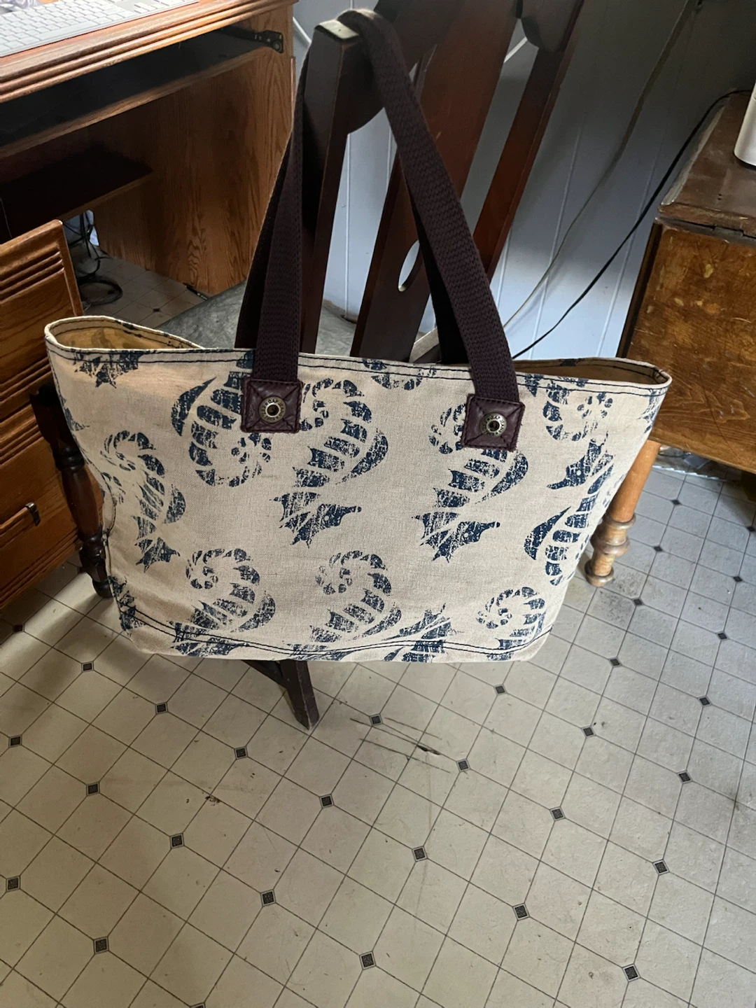 Seahorse Print Canvas Tote Bag