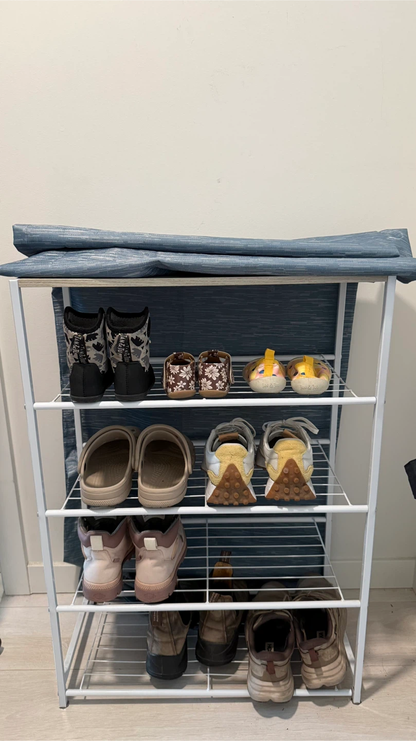5-Tier Metal Shoe Rack with Wooden Top