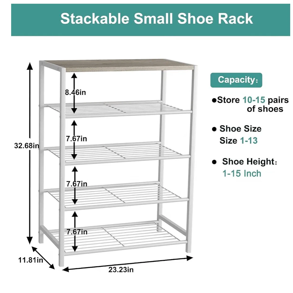 5-Tier Metal Shoe Rack with Wooden Top - photo 4