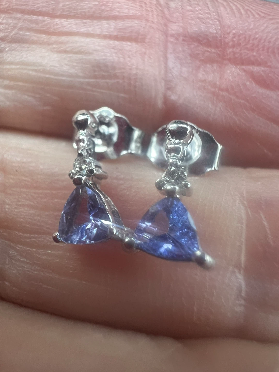 14 k Trillion Cut Tanzanite and Diamond Earrings