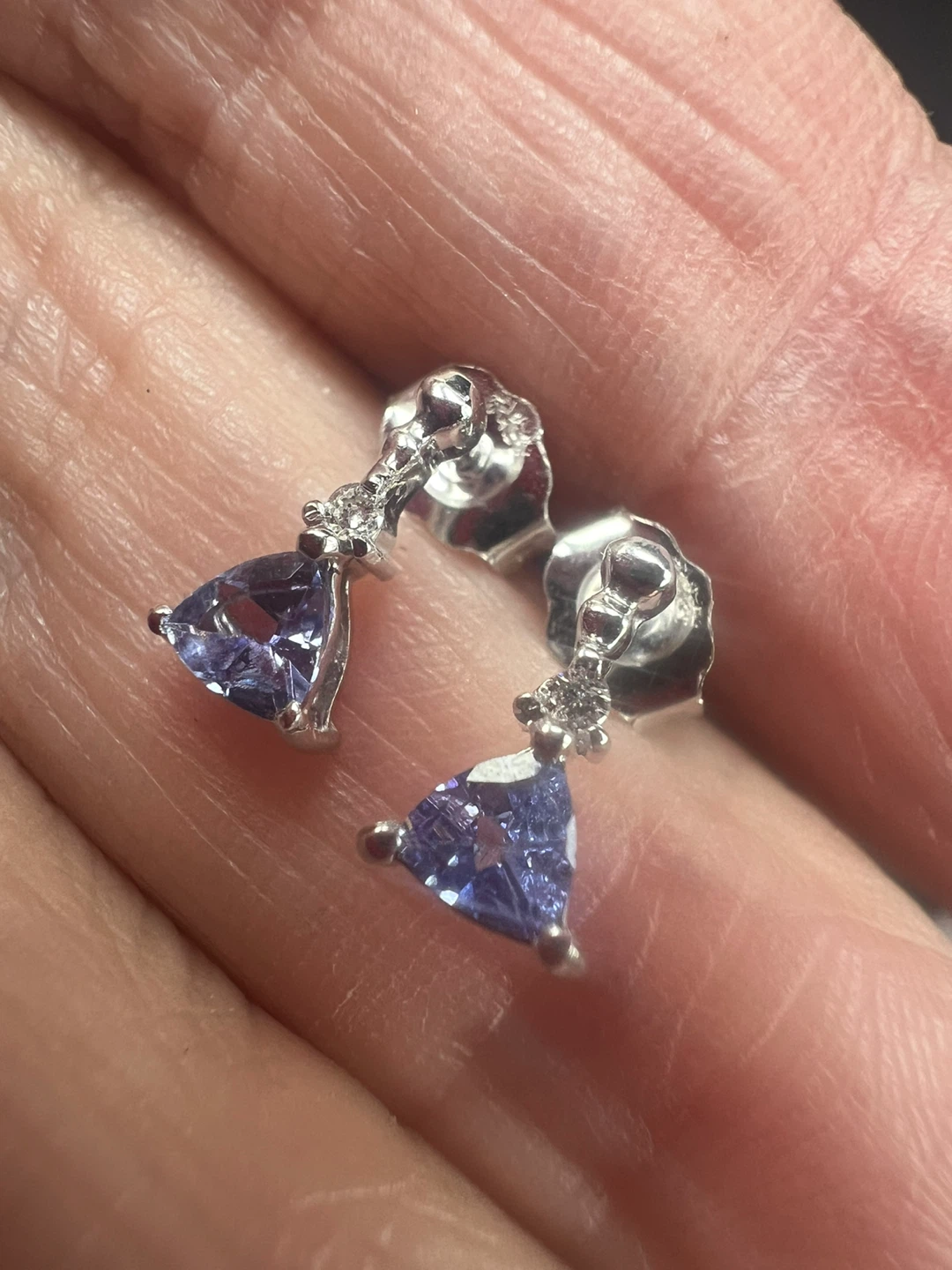 14 k Trillion Cut Tanzanite and Diamond Earrings - photo 2