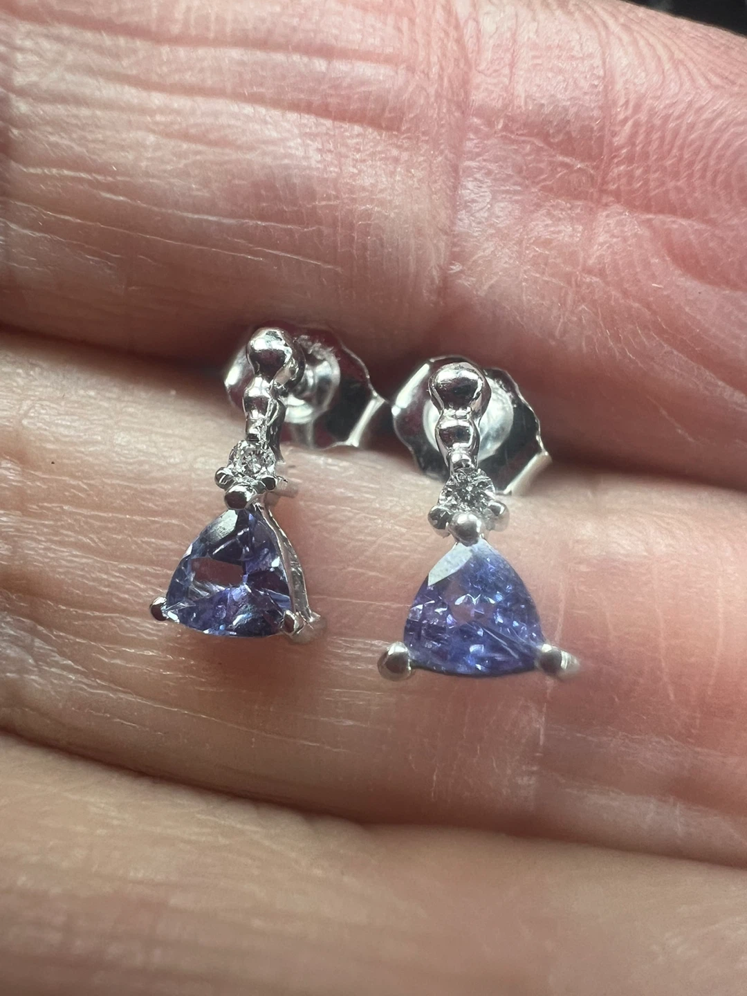14 k Trillion Cut Tanzanite and Diamond Earrings - photo 5