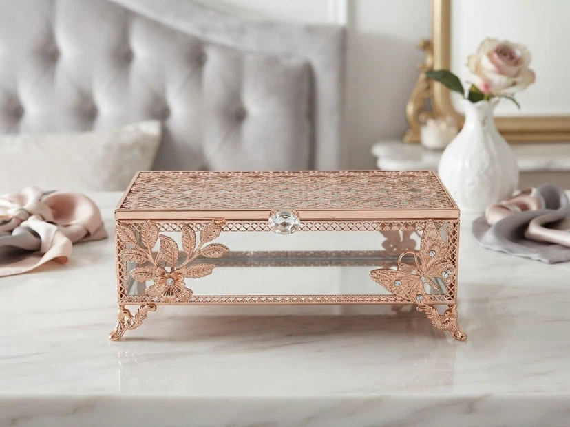 Rose Gold Decorative Glass Jewellery Box