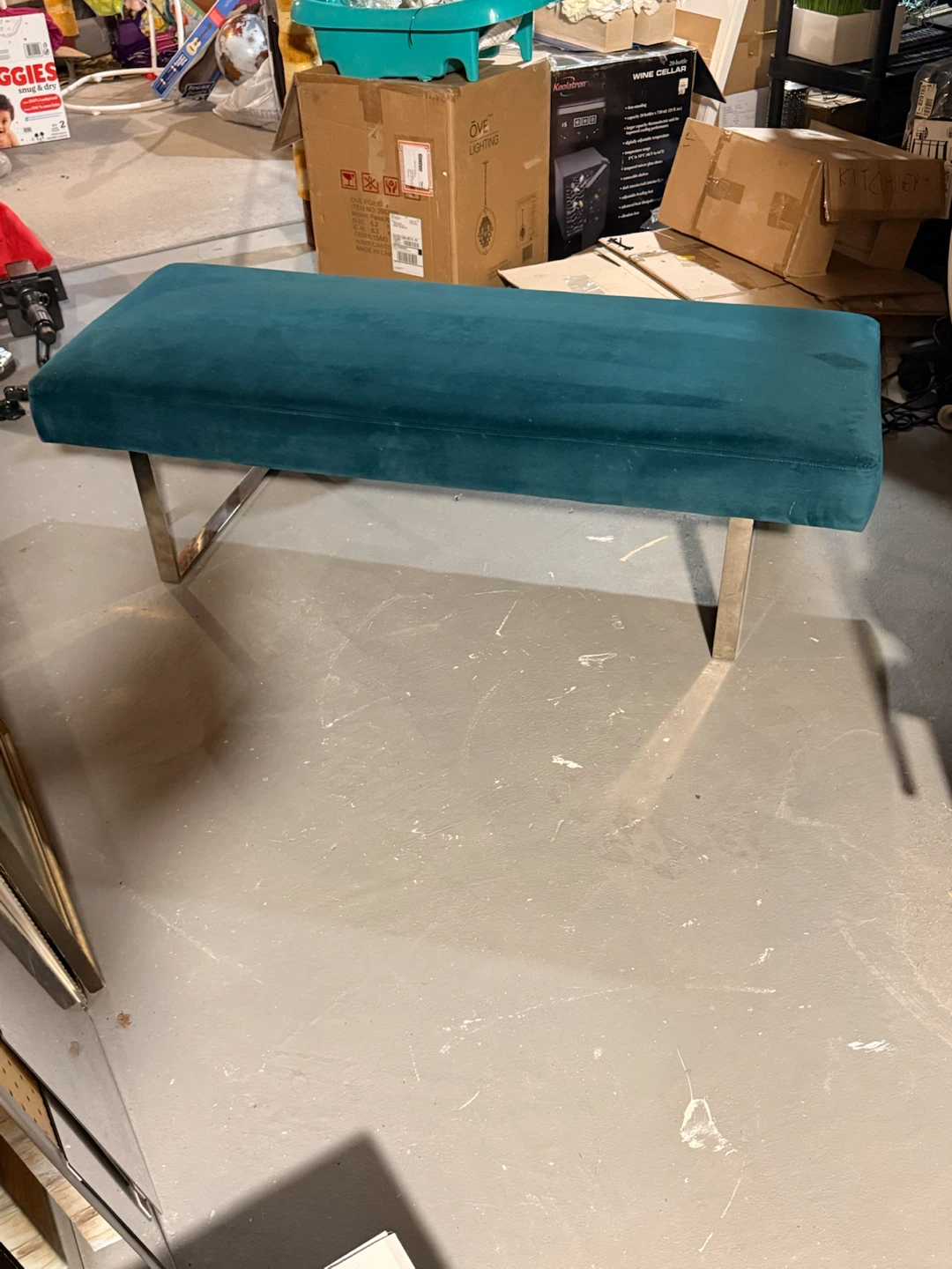 Modern Teal Velvet Bench with Chrome Legs – Entryway / Bed Bench