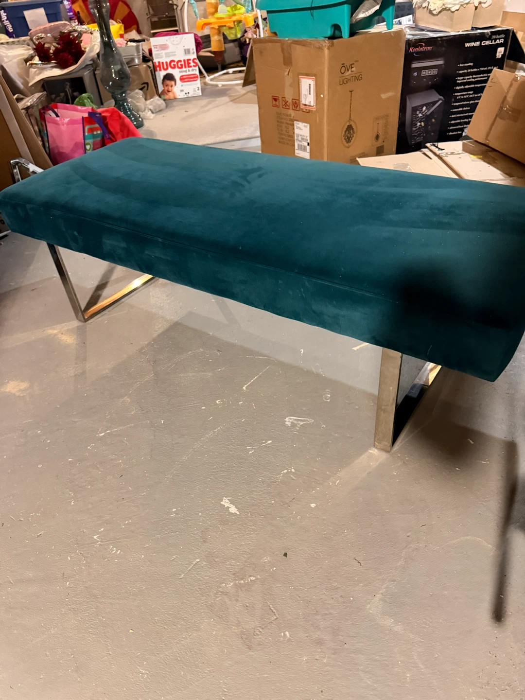 Modern Teal Velvet Bench with Chrome Legs – Entryway / Bed Bench - photo 2