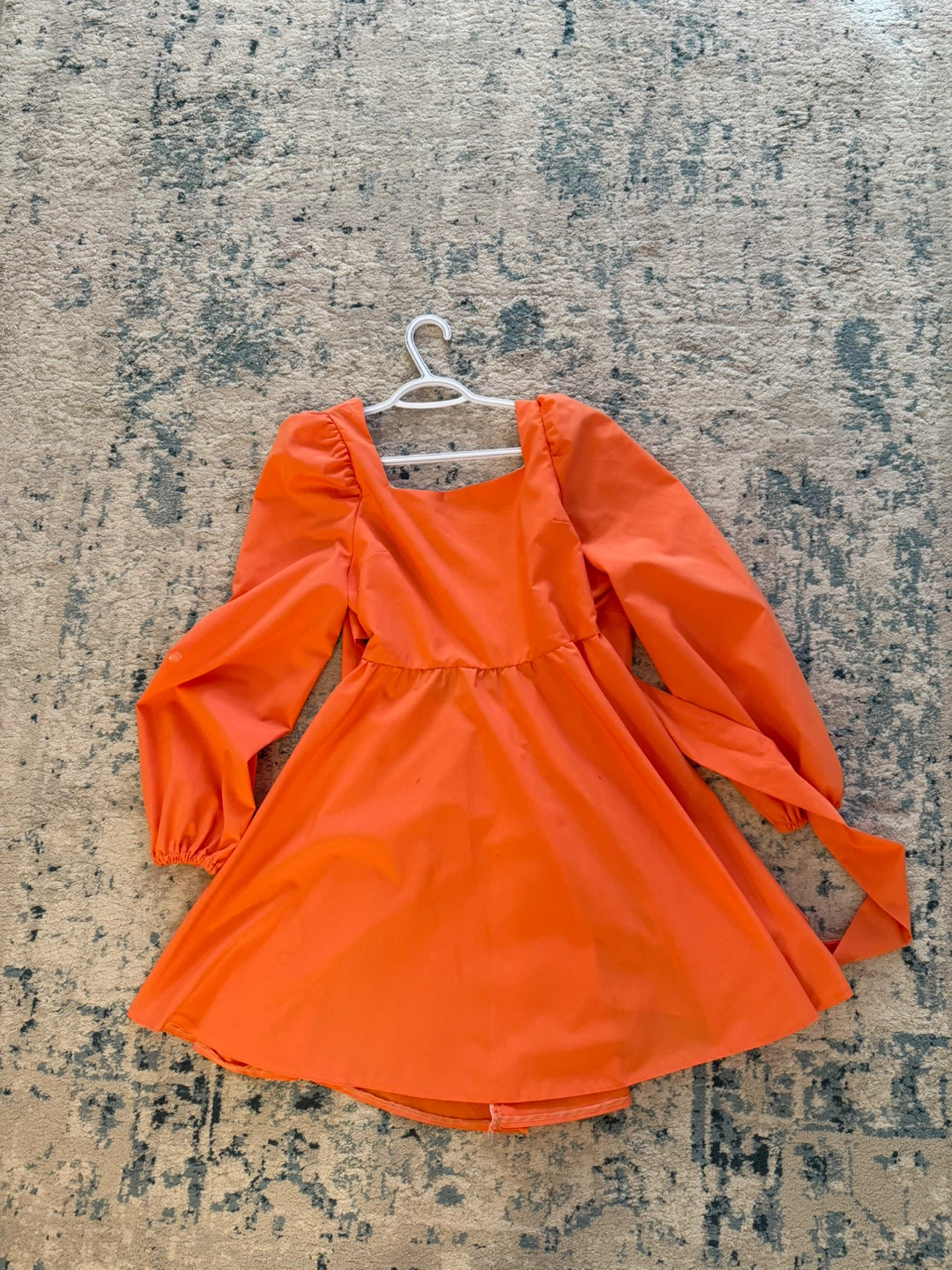 Orange Puff Sleeve Tie-Back Dress