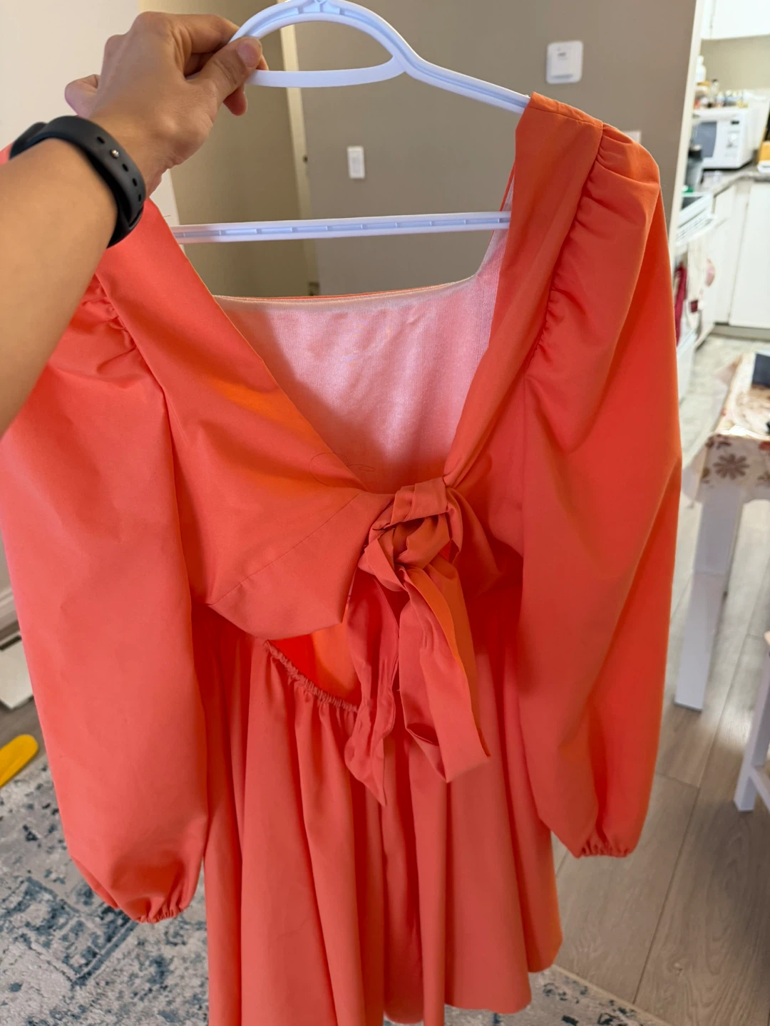 Orange Puff Sleeve Tie-Back Dress - photo 2