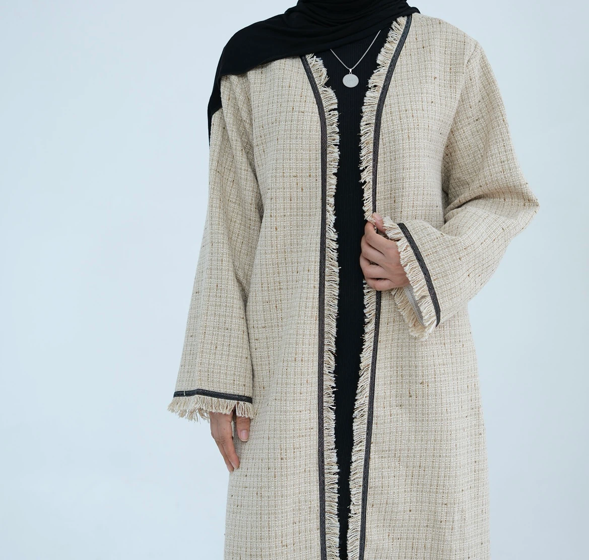 Beige Tweed coat with Fringed Trim - photo 2