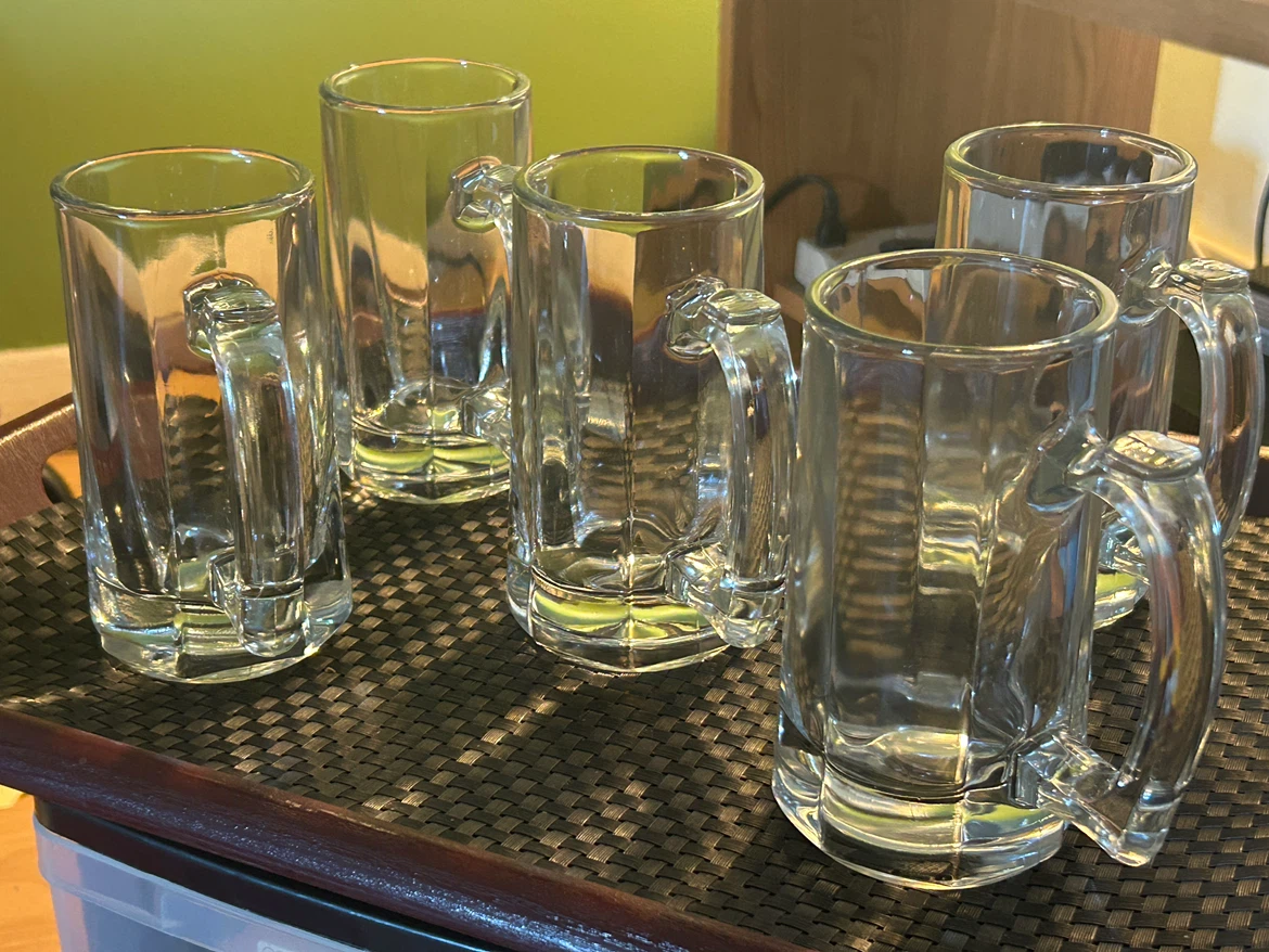 Set of 5 Clear Glass Beer Mugs