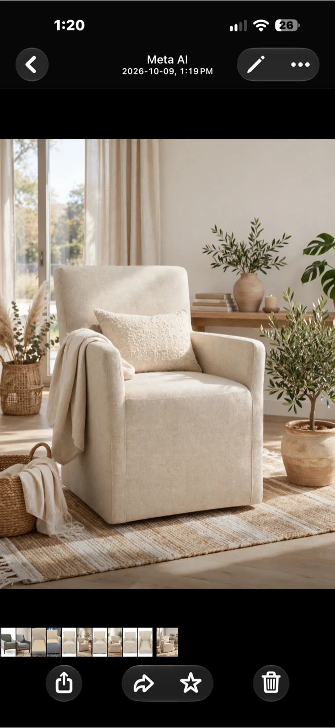 Cream Upholstered Swivel Accent Chair