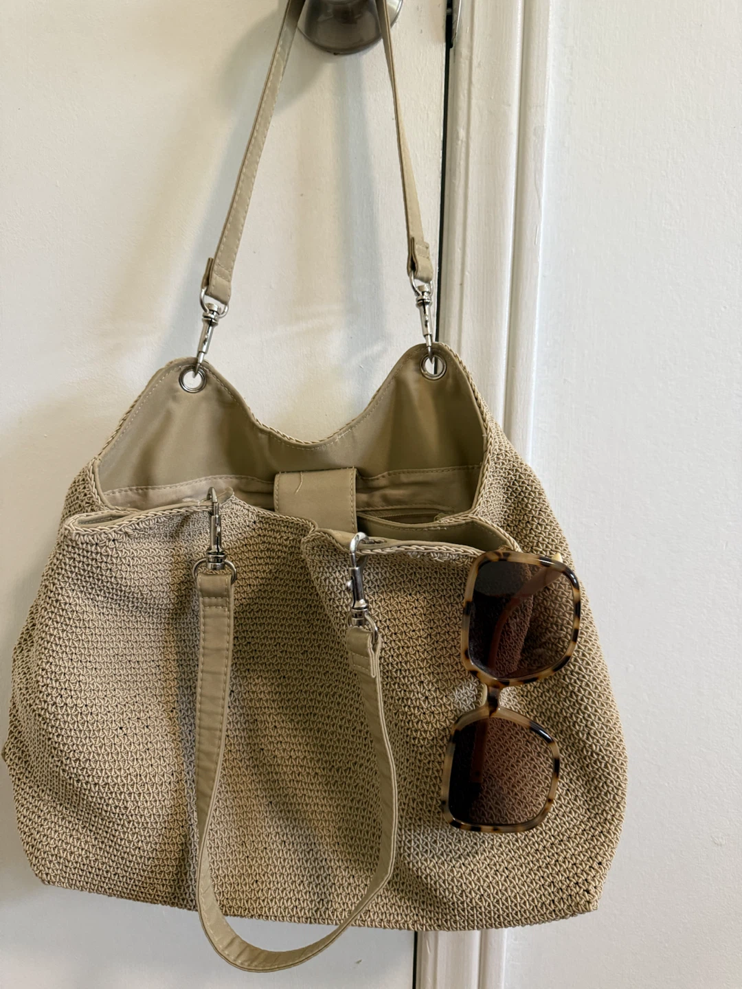 Beige Woven Shoulder Bag