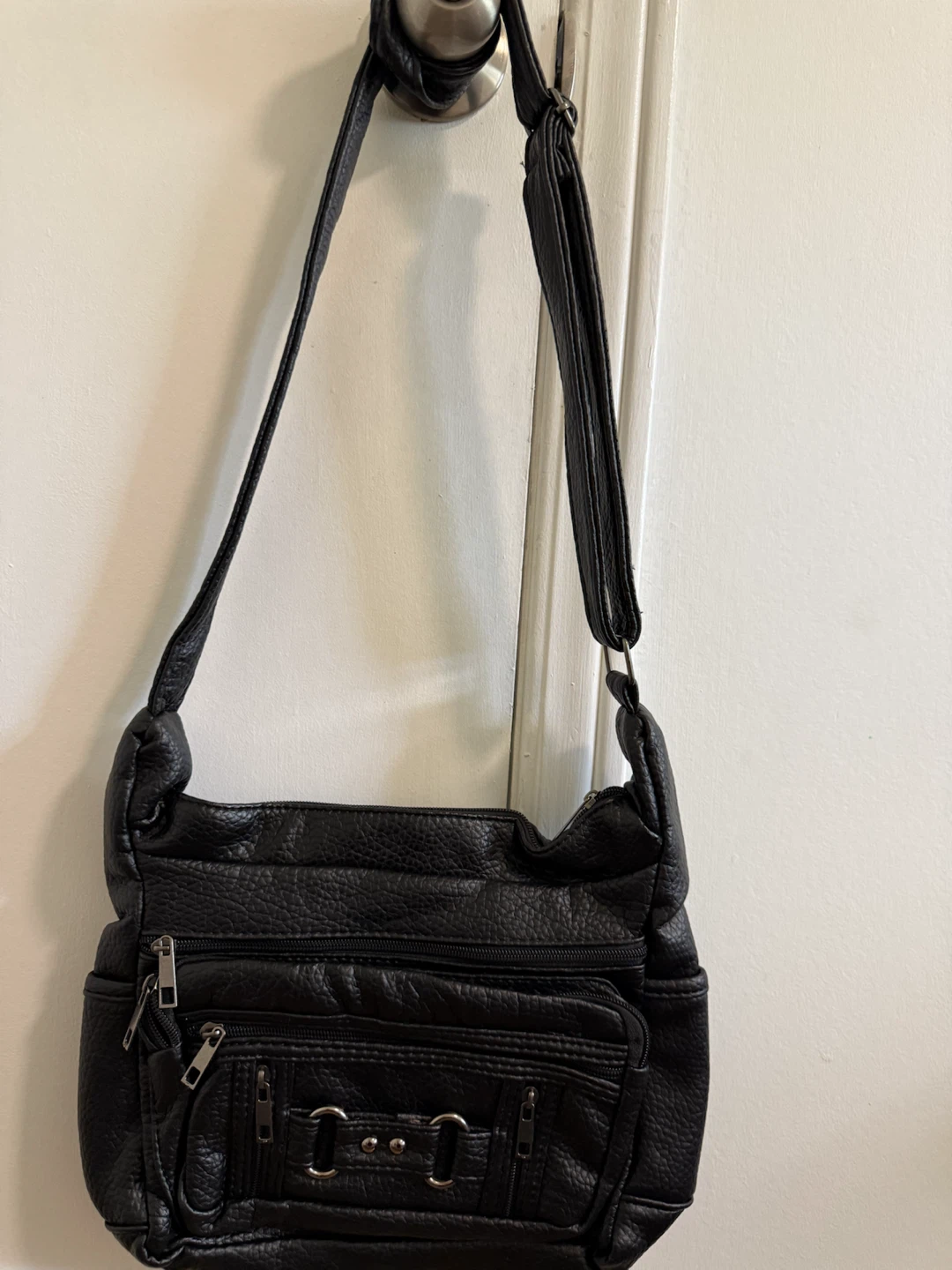 Black Pebble Leather Crossbody Bag
