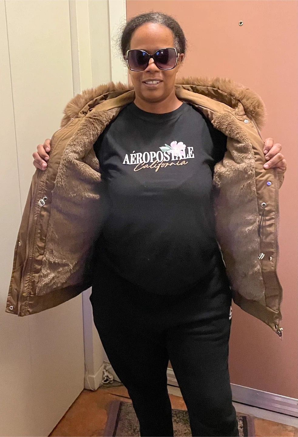 Brown Hooded Winter Jacket with Faux Fur