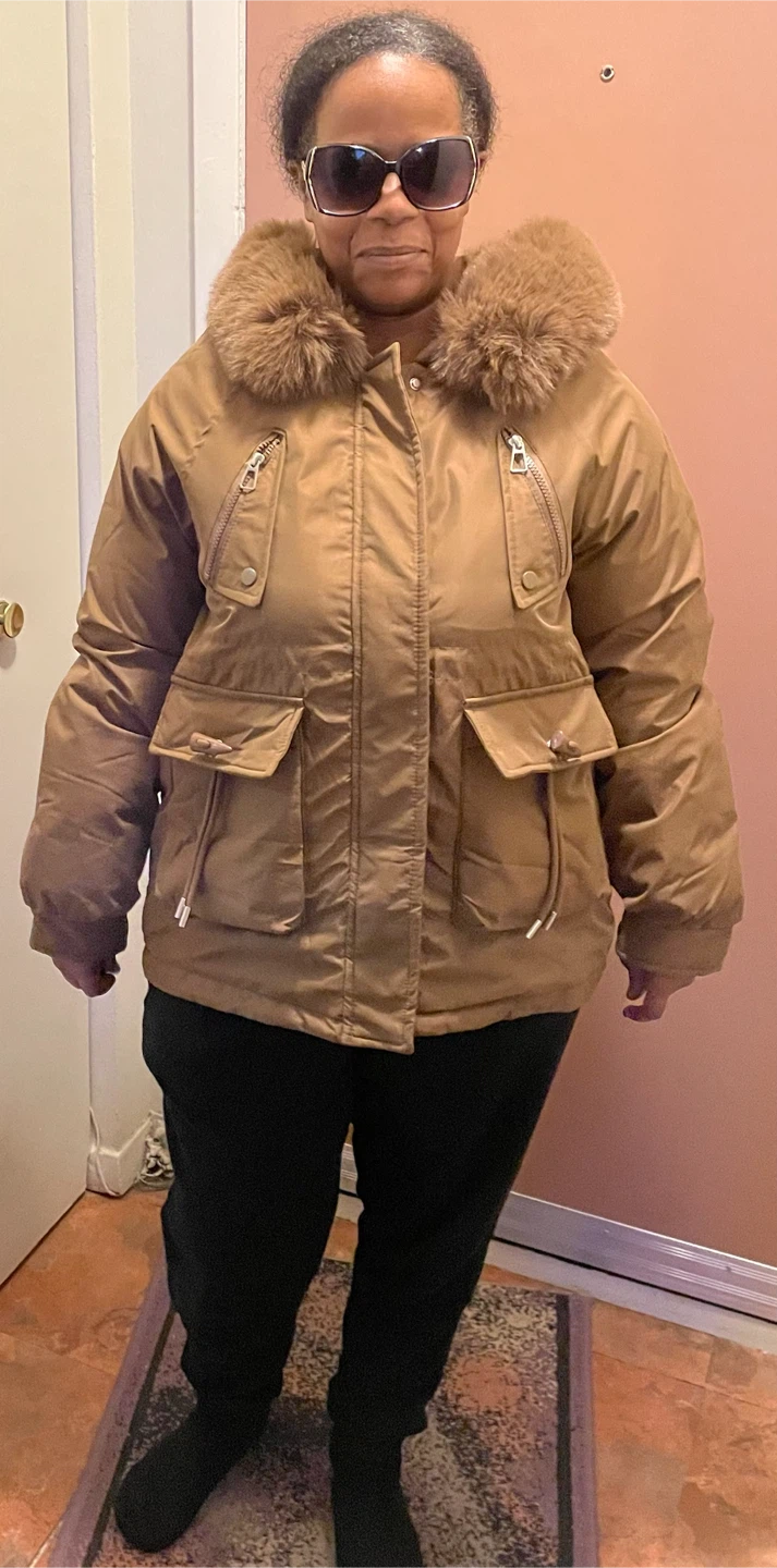 Brown Hooded Winter Jacket with Faux Fur - photo 2