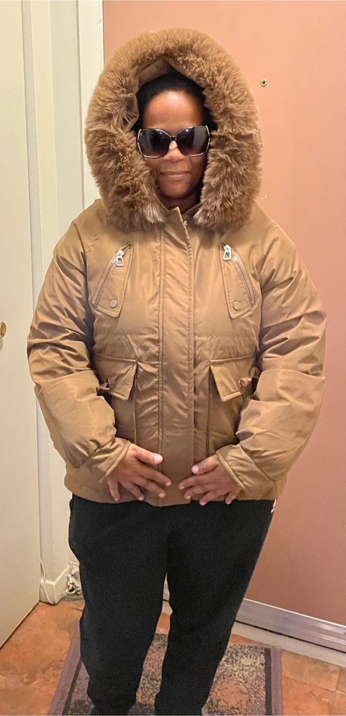 Brown Hooded Winter Jacket with Faux Fur - photo 3